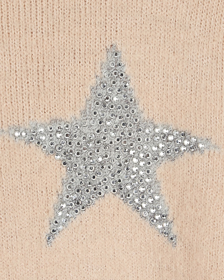 Mini girls pink star knit jumper dress