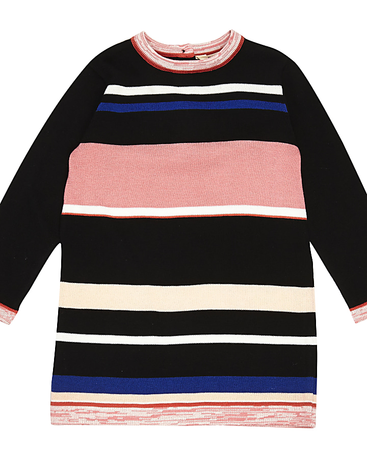 Mini girls black stripe knit dress