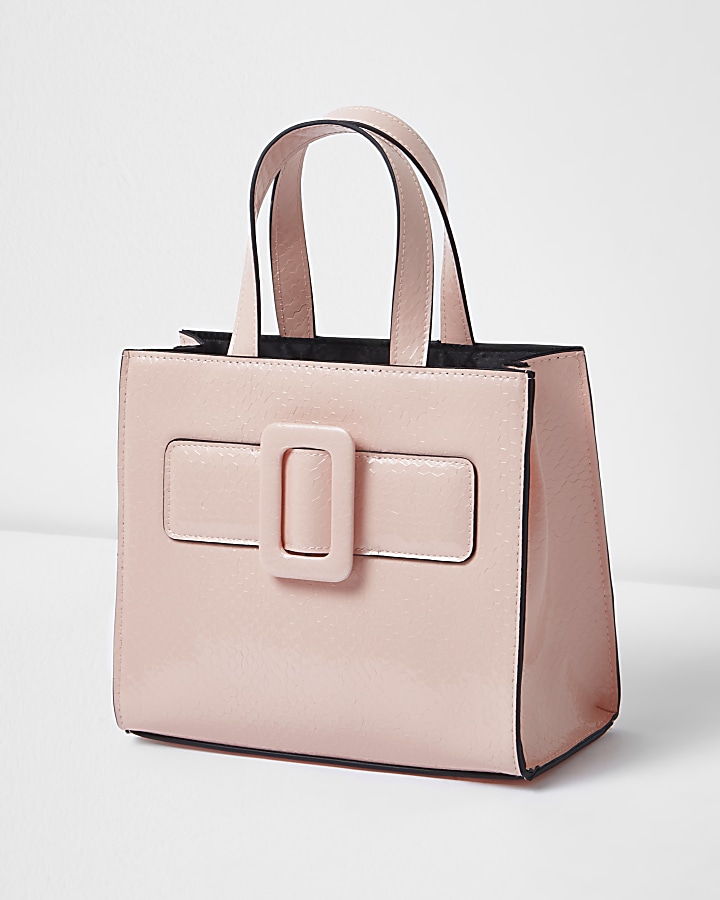 Girls pink boxy buckle tote bag