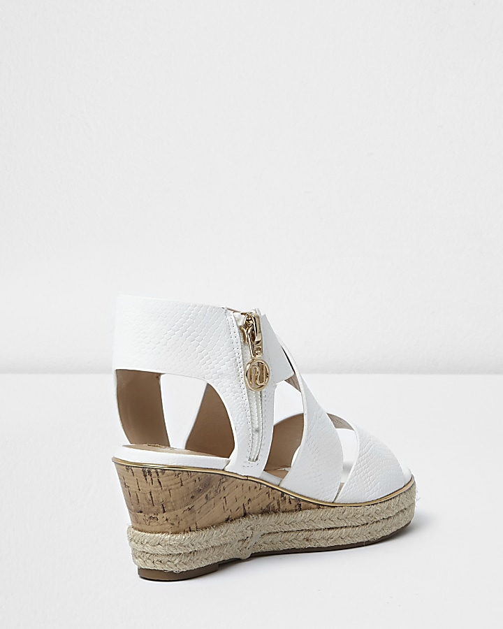 Girls white cork wedge sandals