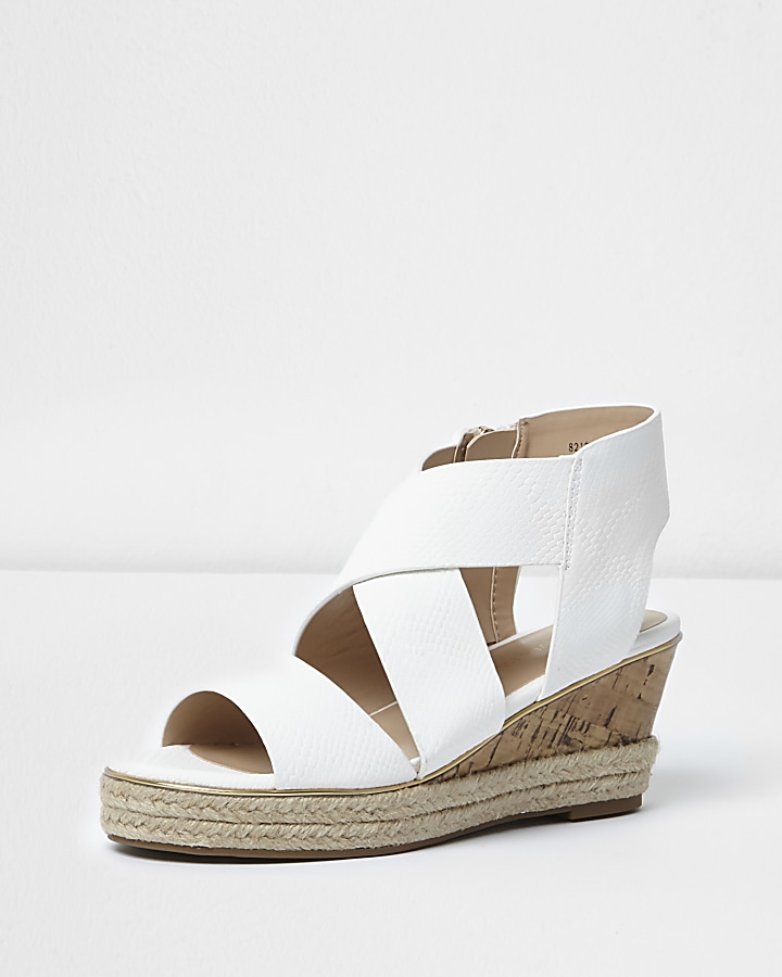 Girls white cork wedge sandals