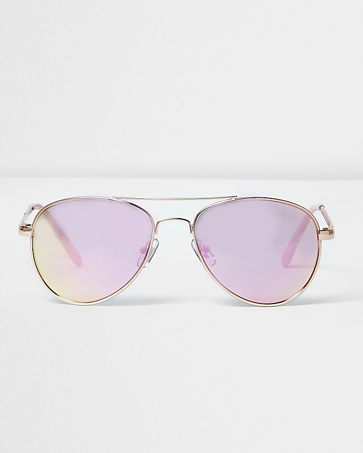 Girls pink aviator rose gold tone sunglasses