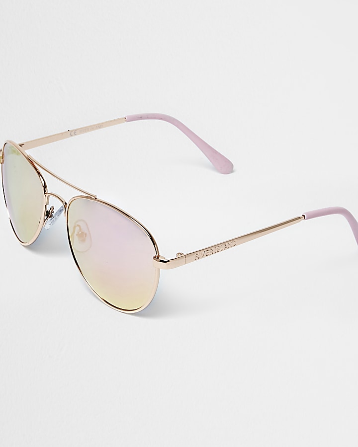 Girls pink aviator rose gold tone sunglasses