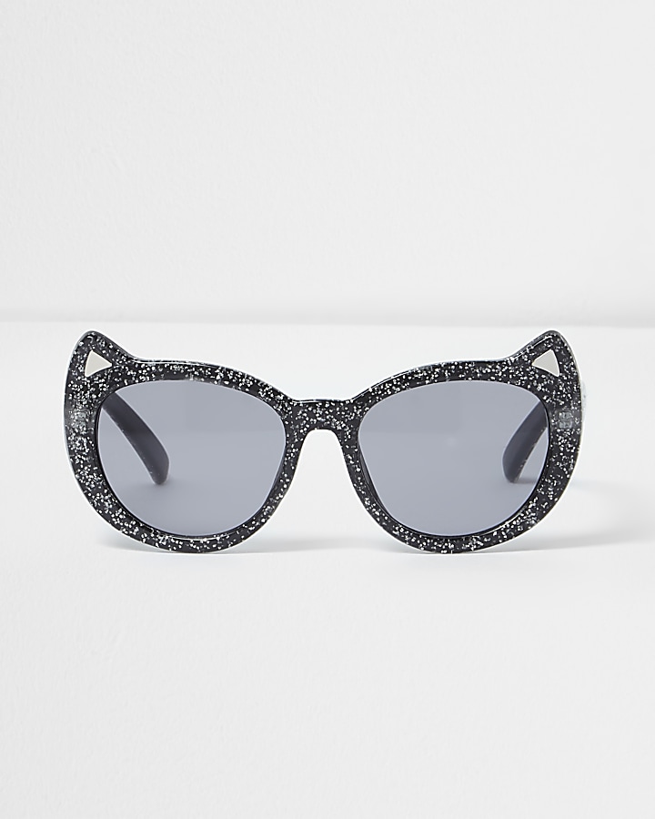 Mini girls black glitter kitty sunglasses