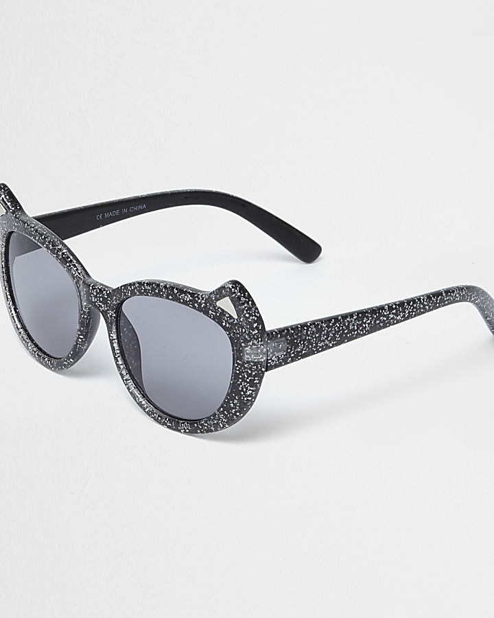 Mini girls black glitter kitty sunglasses