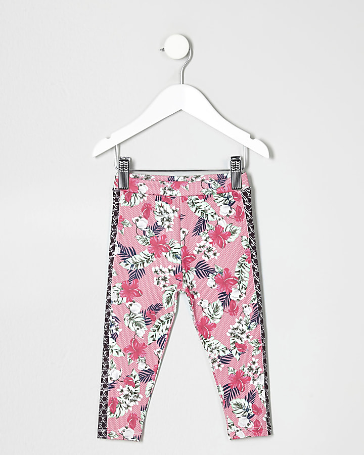 Mini girls pink tropical print leggings