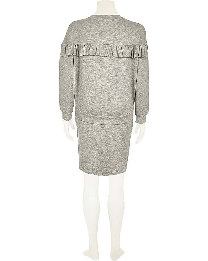 Girls grey ruffle sweater and skirt set