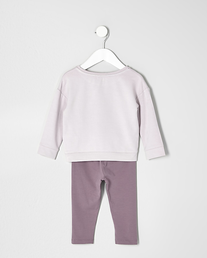 Mini girls purple dog print sweatshirt outfit