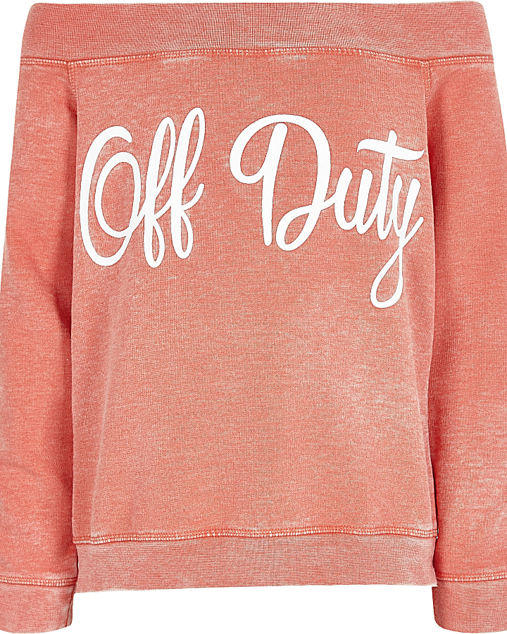Girls coral 'off duty' bardot sweatshirt
