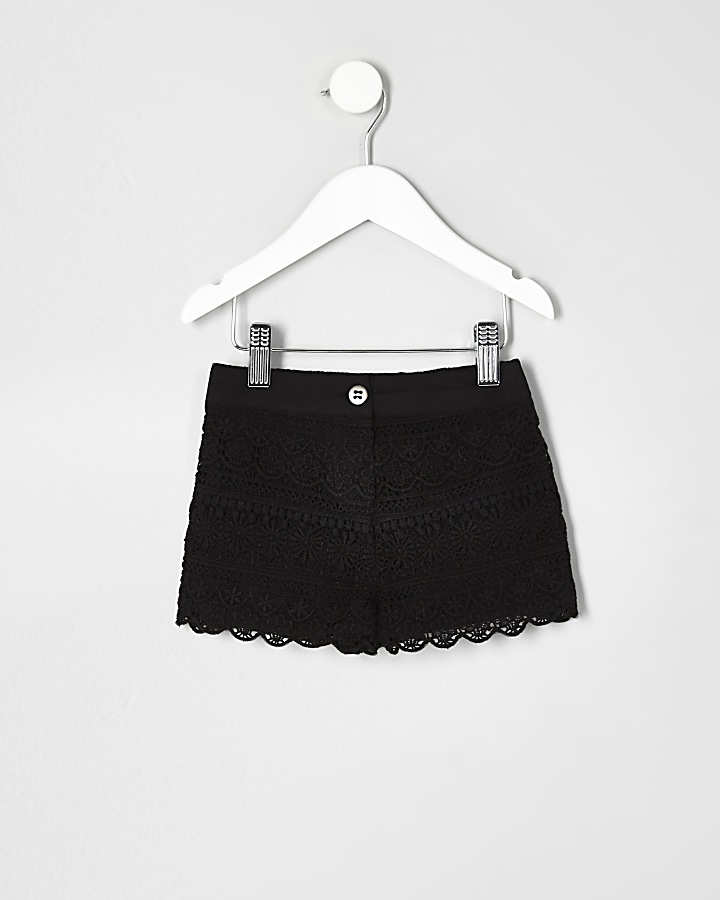 Mini girls black washed crochet shorts