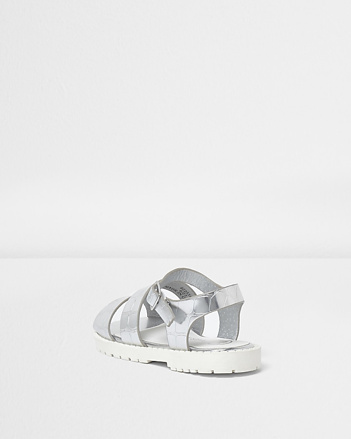 Mini girls silver croc chunky sandals
