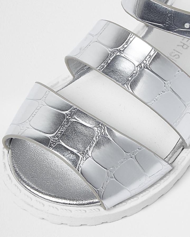 Mini girls silver croc chunky sandals