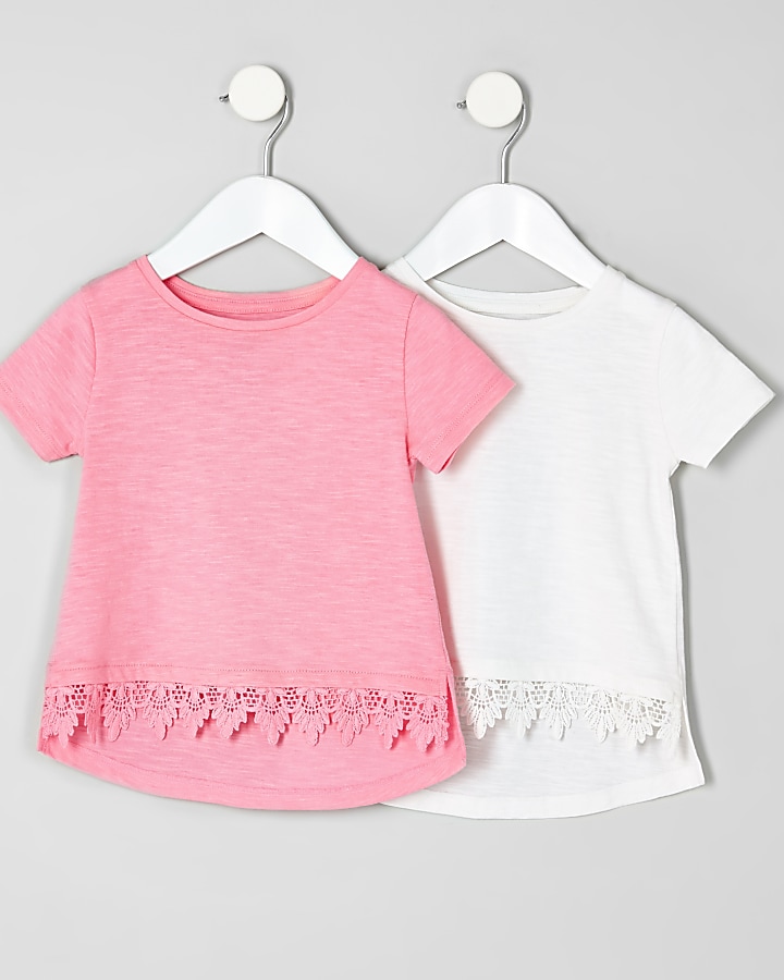Mini girls pink crochet t-shirt multipack