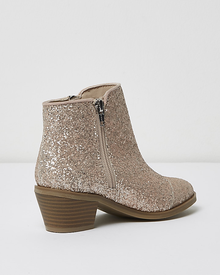 Girls pink glitter ankle boots