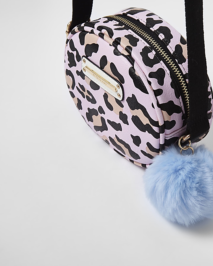 Girls pink leopard print crossbody bag