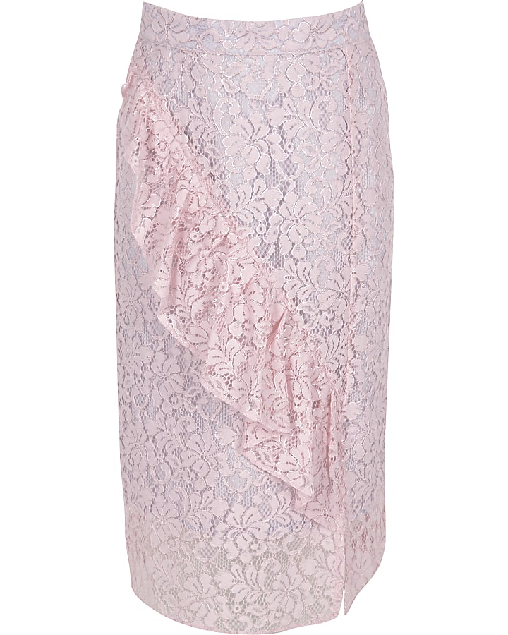 Girls RI Studio pink lace frill pencil skirt