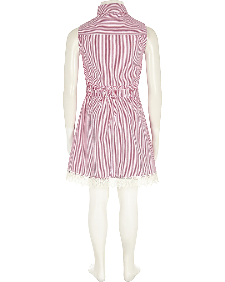 Girls pink stripe embroidered tea dress