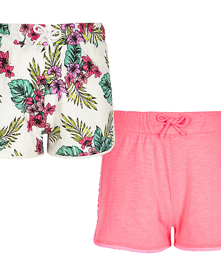 Girls pink tropical print shorts multipack