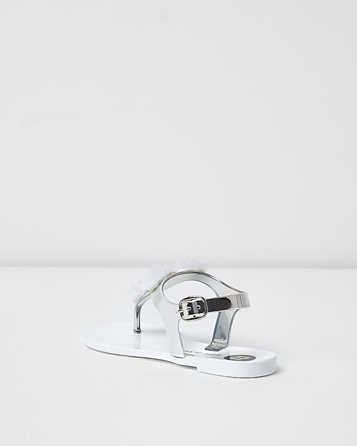 Girls white and silver floral jelly sandals