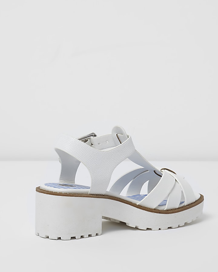 Girls white T-bar chunky sandals