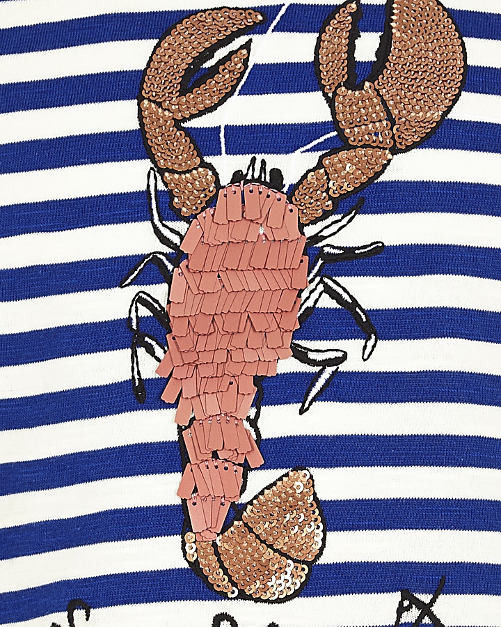Girls blue stripe lobster cropped T-shirt
