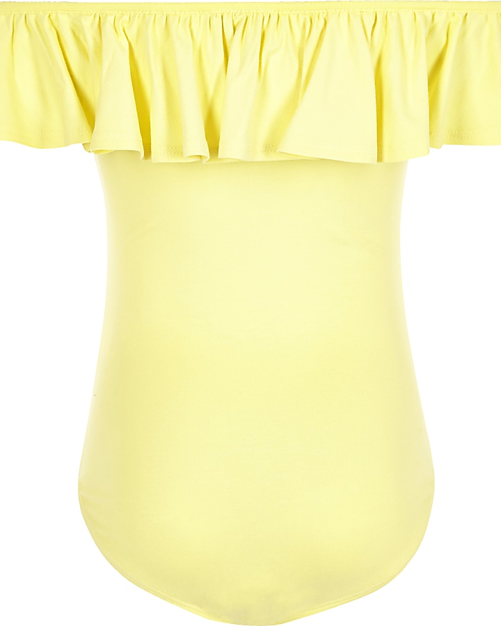 Girls yellow ruffle bardot bodysuit