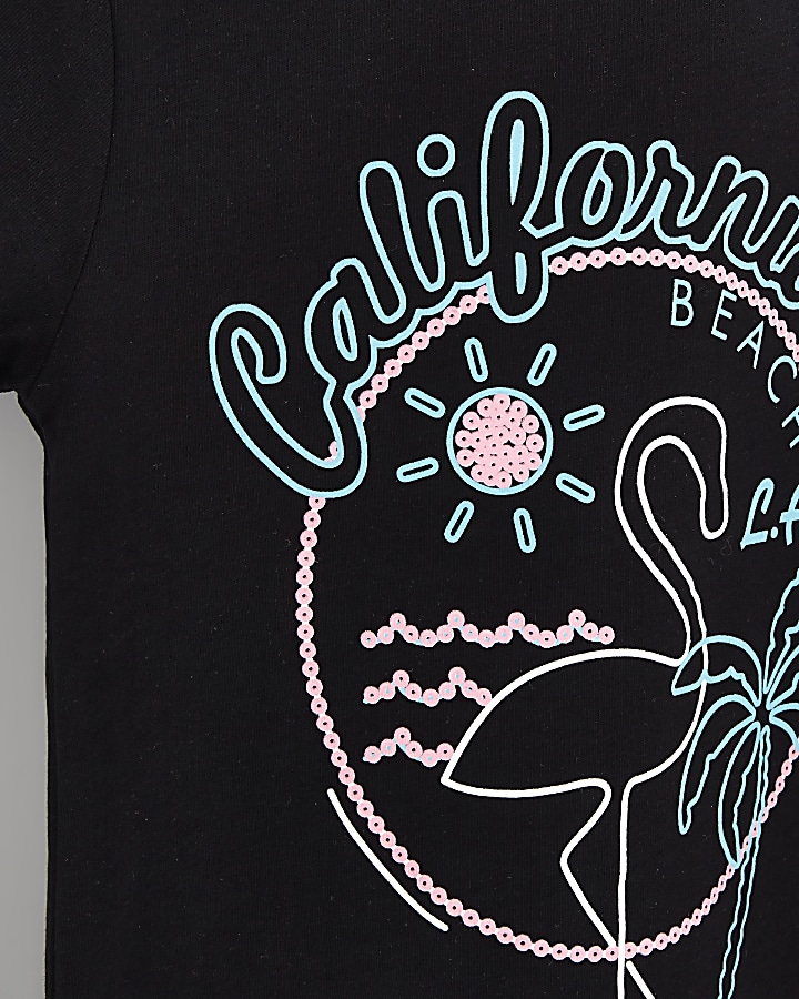 Mini girls black 'California' T-shirt outfit
