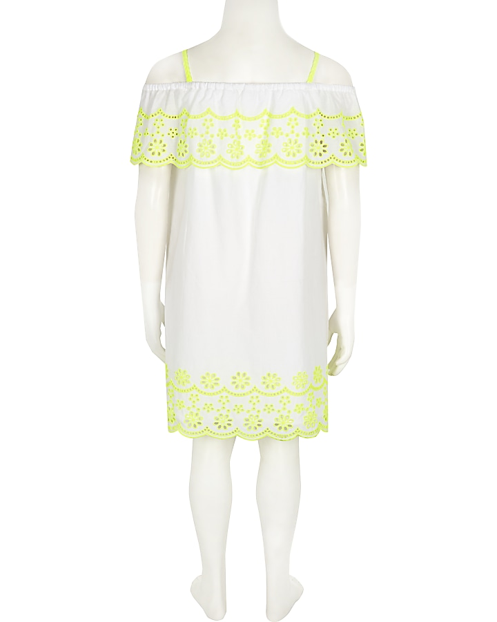 Girls white fluro embroidered frill dress