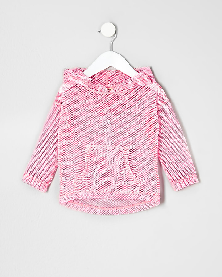 Mini girls pink mesh hoodie