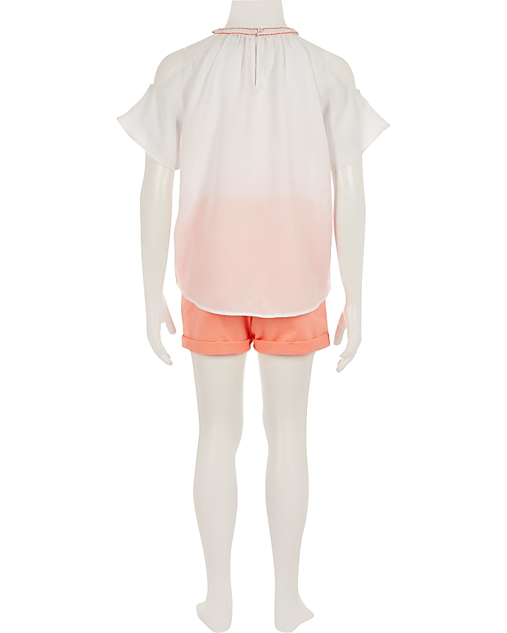 Girls white parrot top and shorts outfit