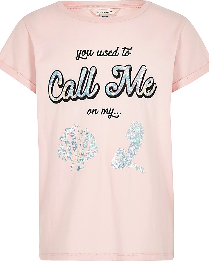 Girls pink shell phone boyfriend T-shirt