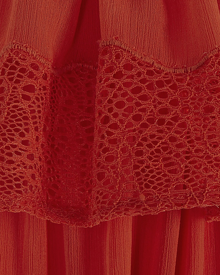 Girls orange double layer lace maxi dress