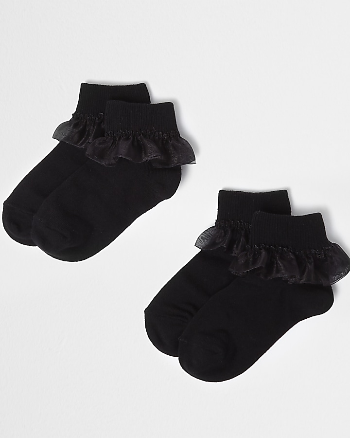 Girls black organza frill socks multipack