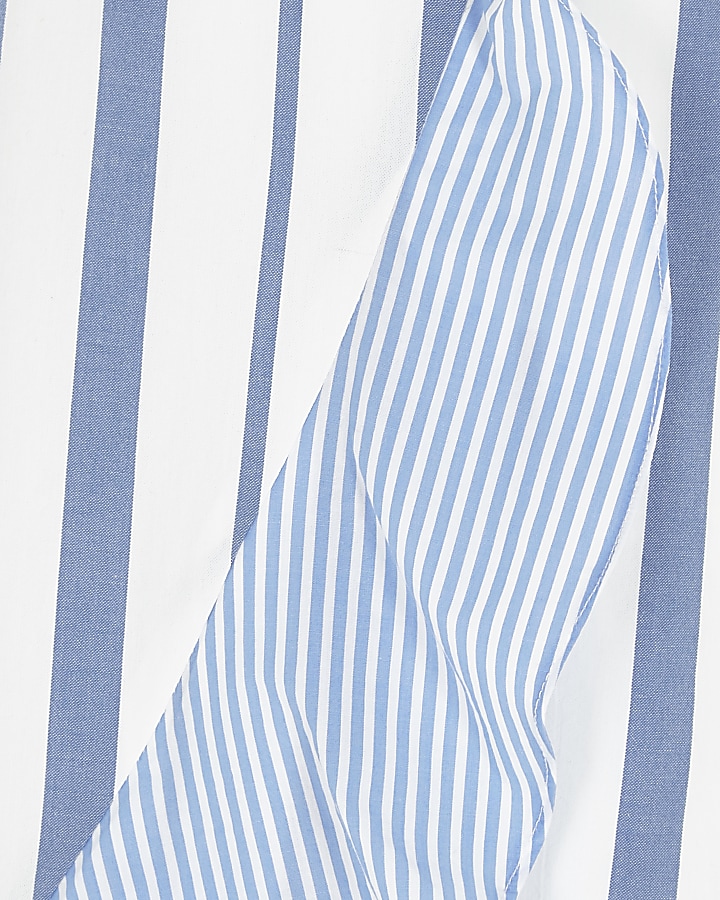 Girls blue stripe print frill maxi skirt