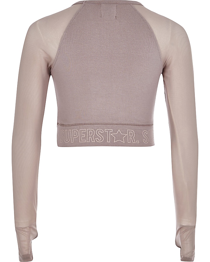Girls pink RI Studio mesh sleeve crop top