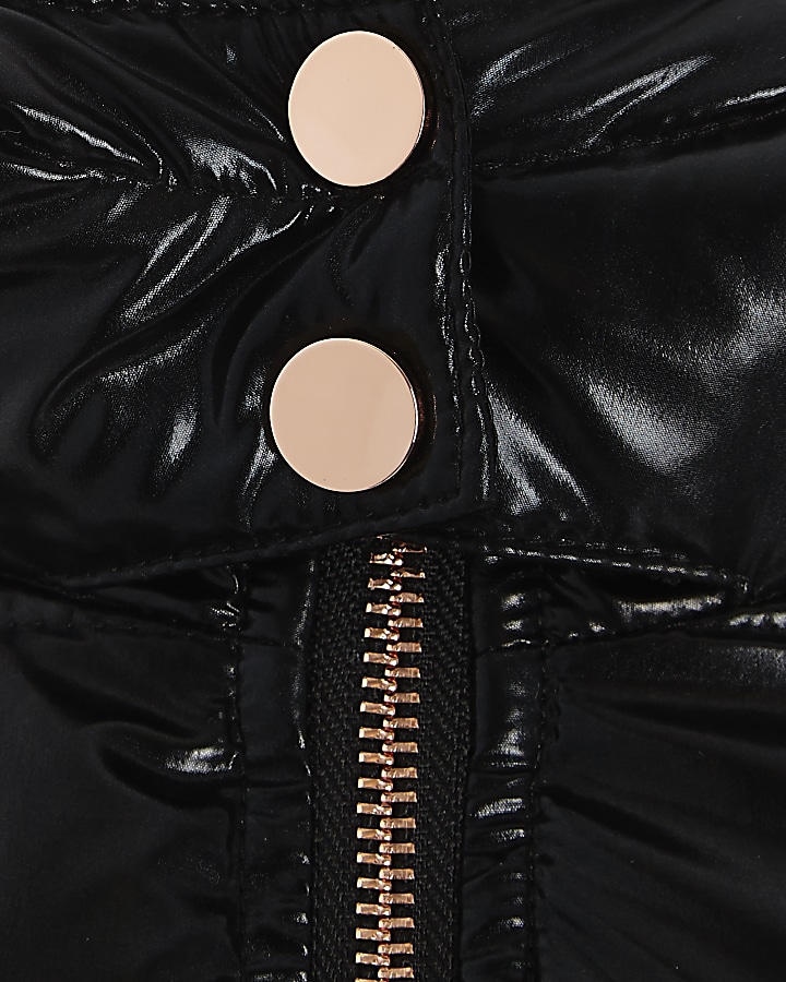 Girls black high shine puffer jacket