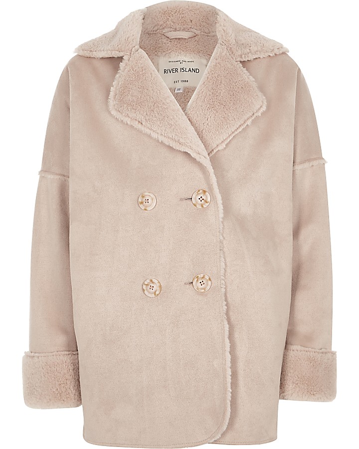 Girls pink faux shearling coat