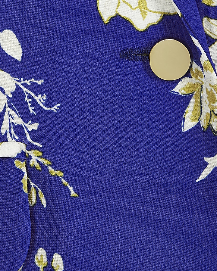Girls blue floral long sleeve blazer