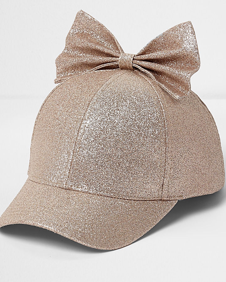Girls rose gold glitter bow baseball cap