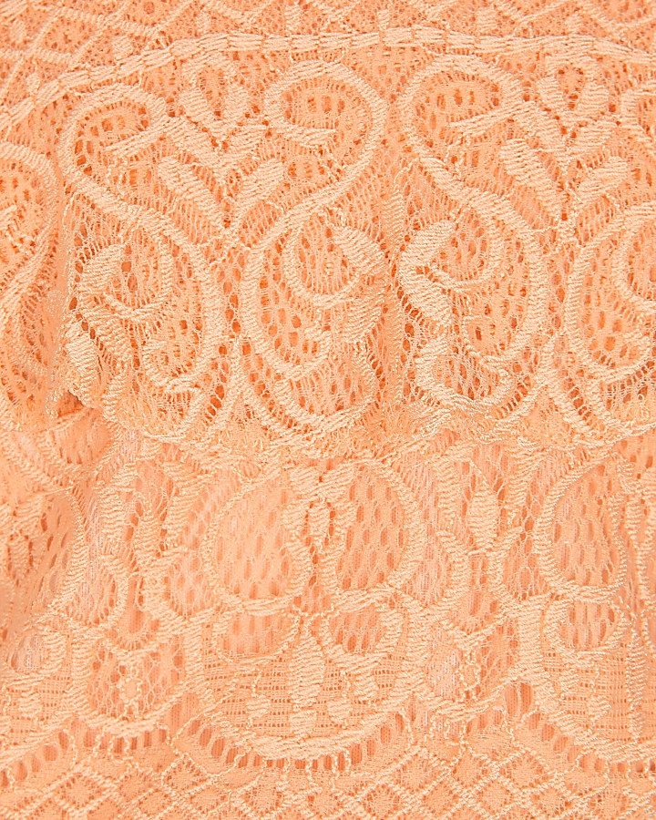 Girls coral orange lace bardot crop top