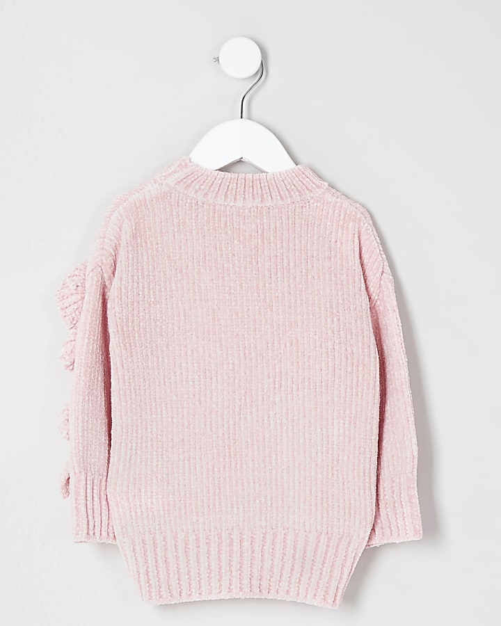 Mini girls pink chenille knit ruffle jumper