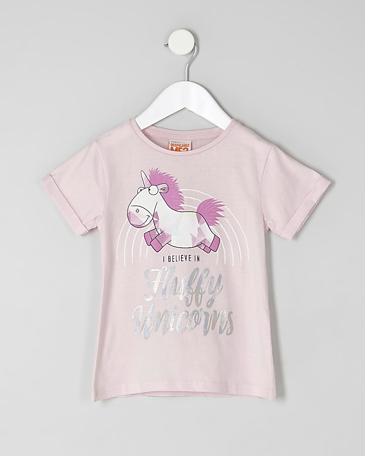 Mini girls pink 'fluffy unicorns' T-shirt