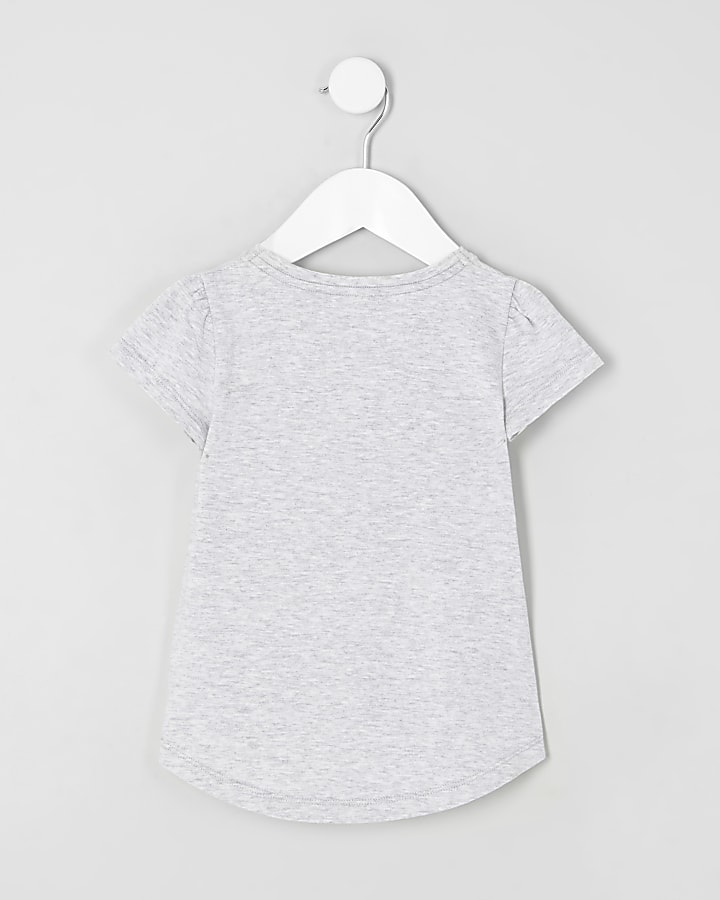 Mini girls grey 'girls' print T-shirt