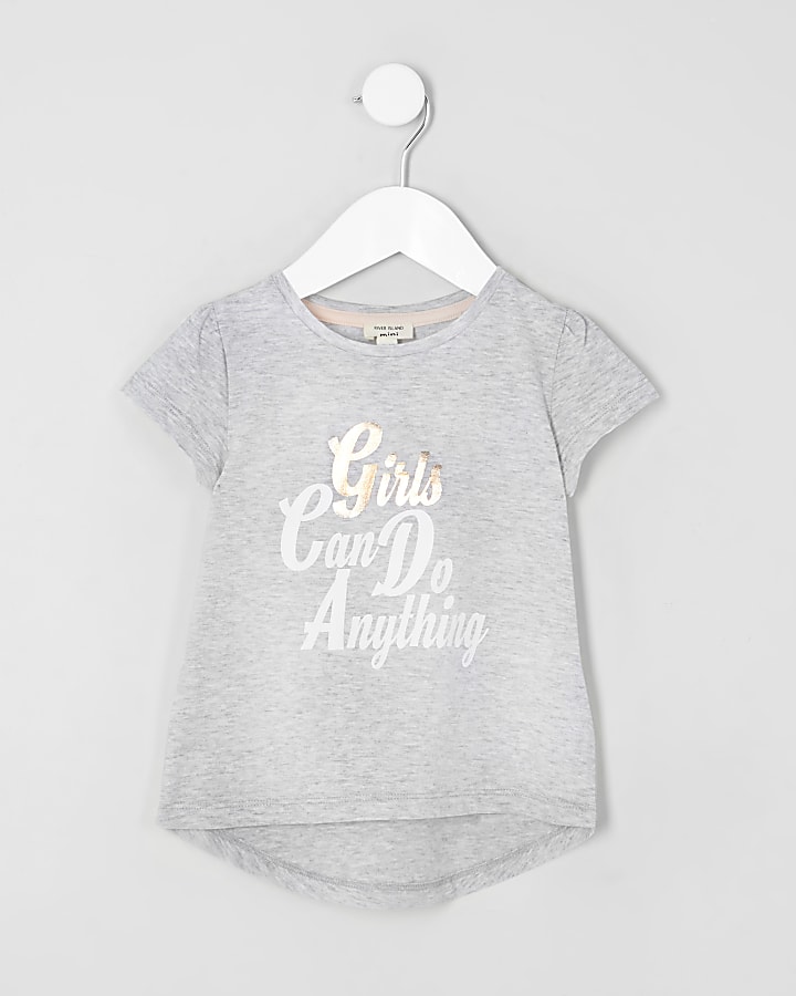Mini girls grey 'girls' print T-shirt