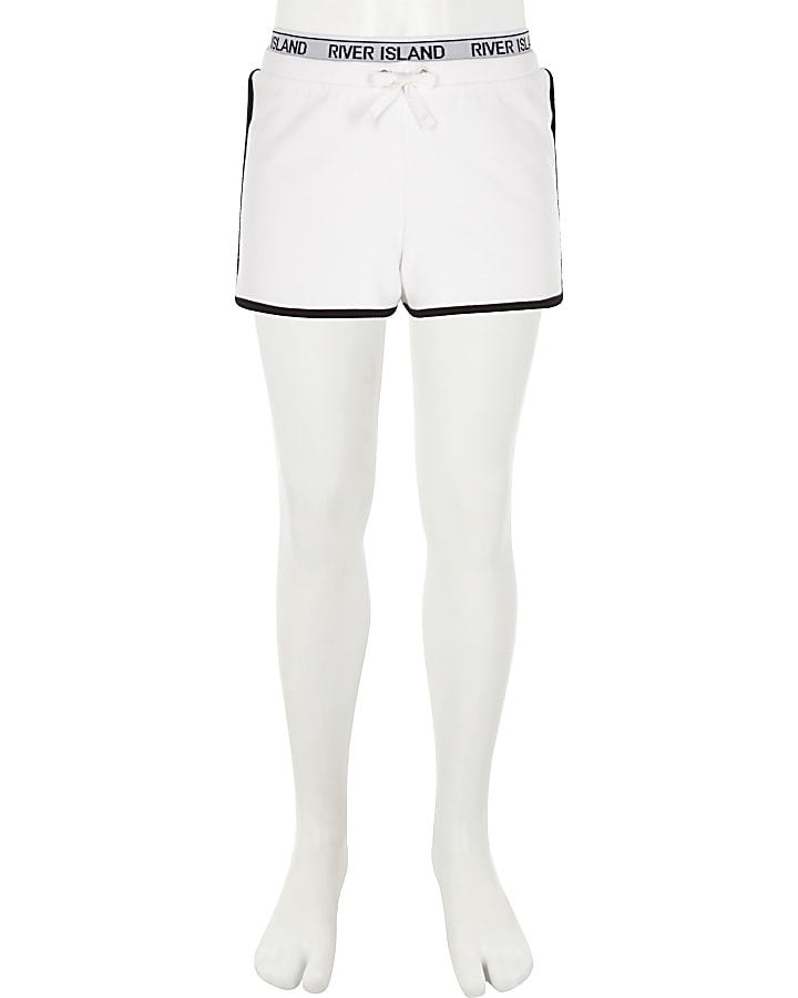 Girls white RI waistband runner shorts