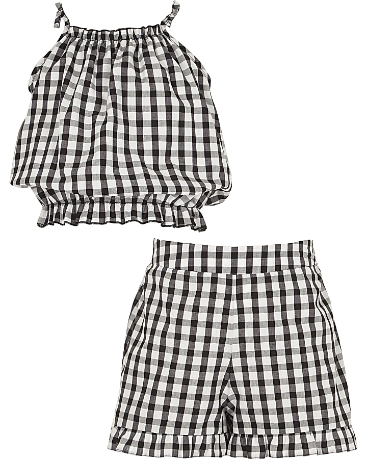 Girls black gingham cami and shorts outfit
