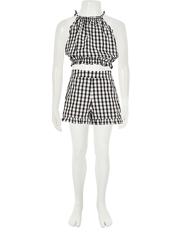 Girls black gingham cami and shorts outfit