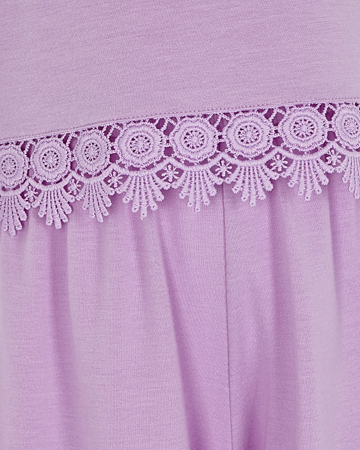 Girls purple layer crochet trim cami playsuit