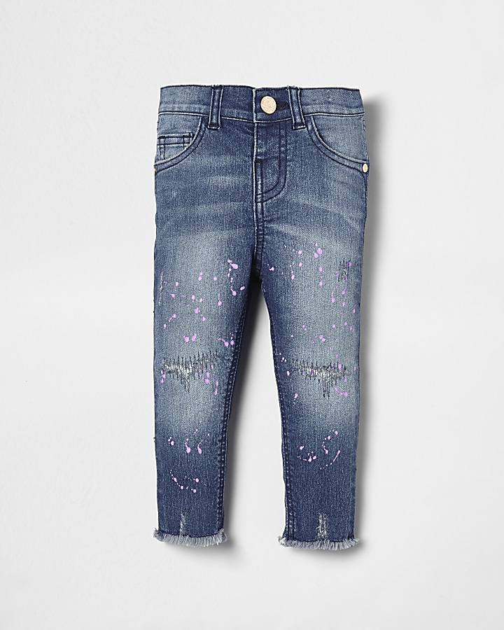 Mini girls blue Amelie paint splatter jeans