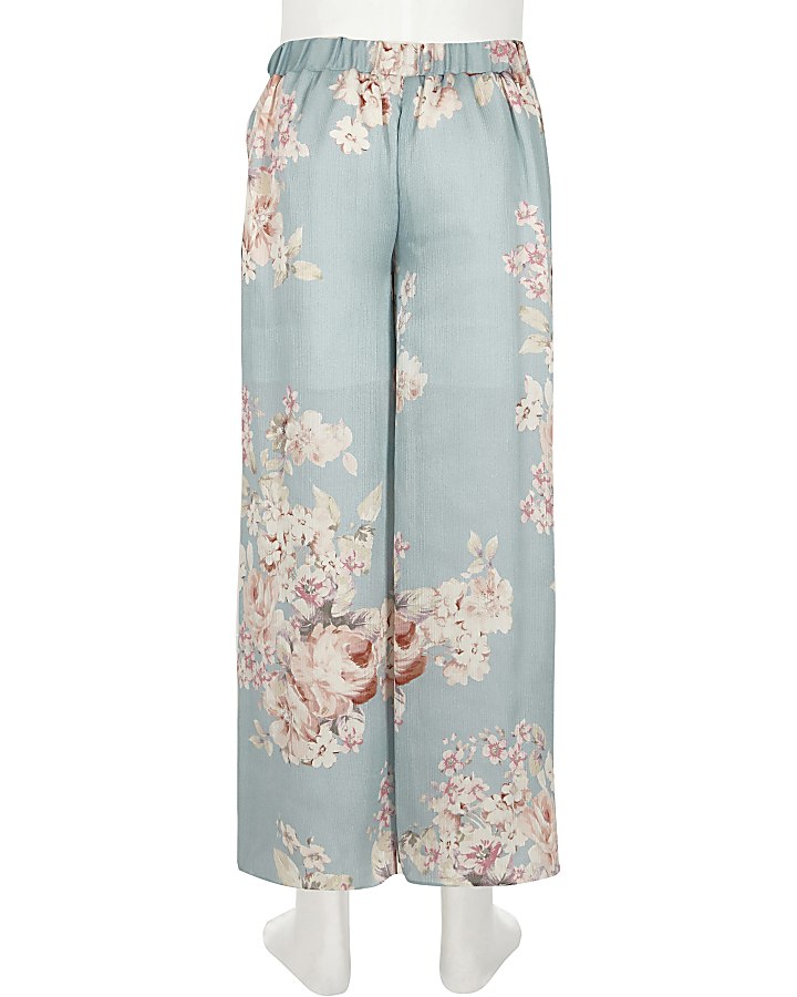 Girls blue floral print palazzo trousers
